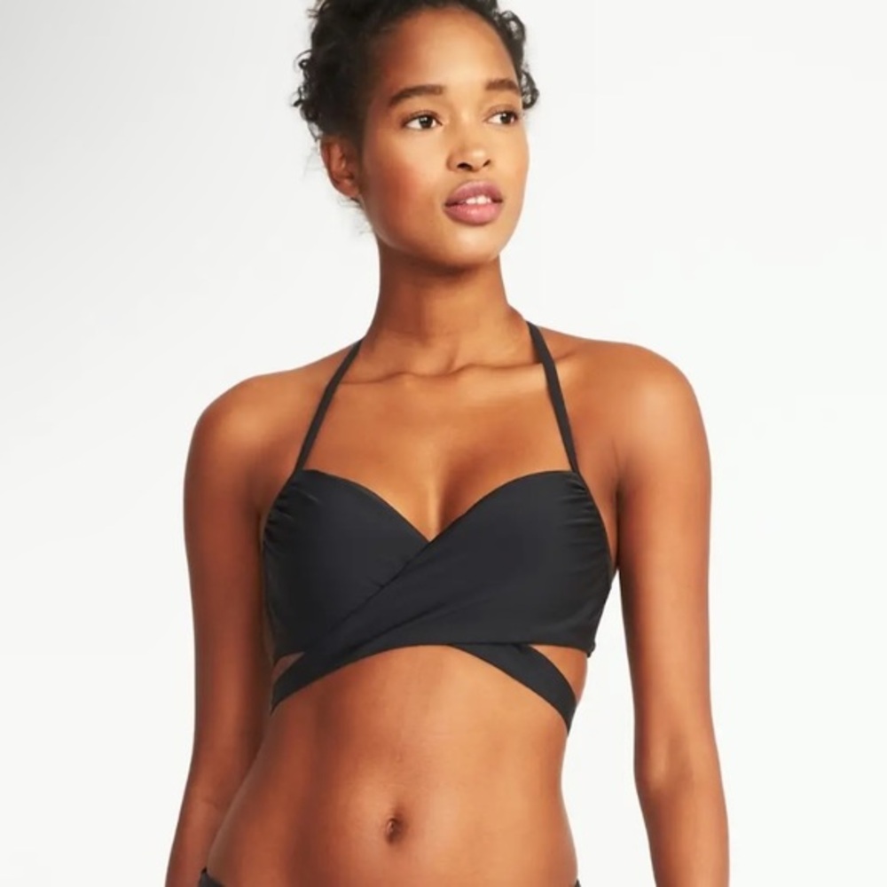 Old Navy Bikini Top CXL Solid Black Wrap Underwire EXTRA Large NWT - Picture 1 of 3
